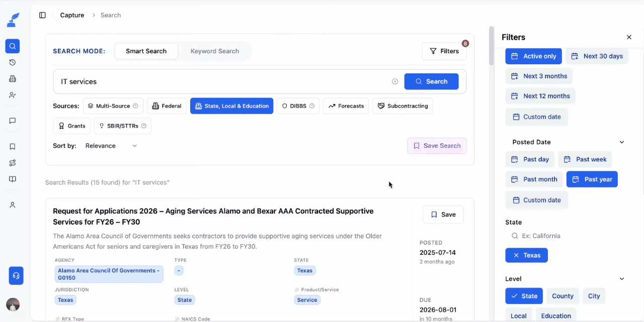 Receive a list of recommended government contracts frequently using email.